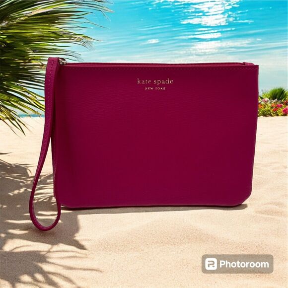 Kate Spade Keaton Medium L Zip Wristlet Dark Magenta 7" W x 5" H - Picture 1 of 11